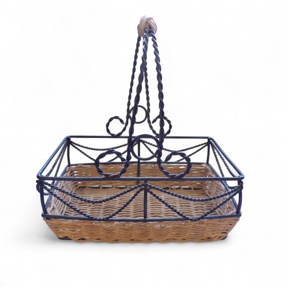 Shabby Chic Rustic Basket Metal Details Rectangle 9.5" x 5" x 10" - Picture 2 of 5